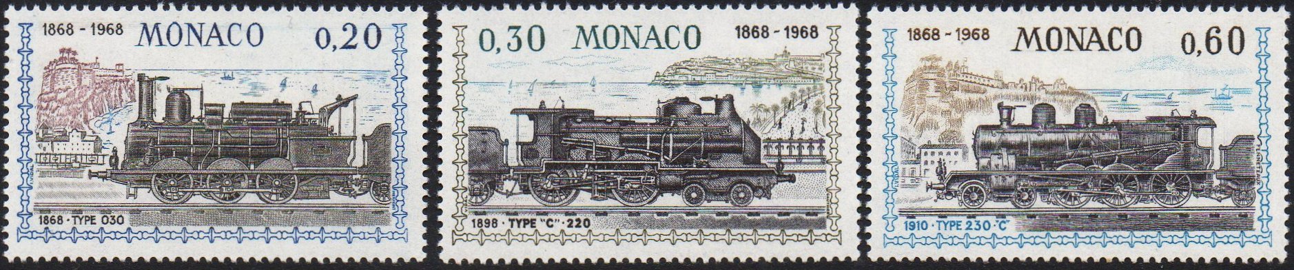 Monaco 1968 Railway Centenary stamps